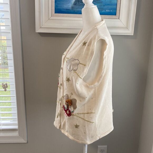 Bobbie Brooks Vintage Cream Angel Cloud Sweater Vest Large - Picture 5 of 13